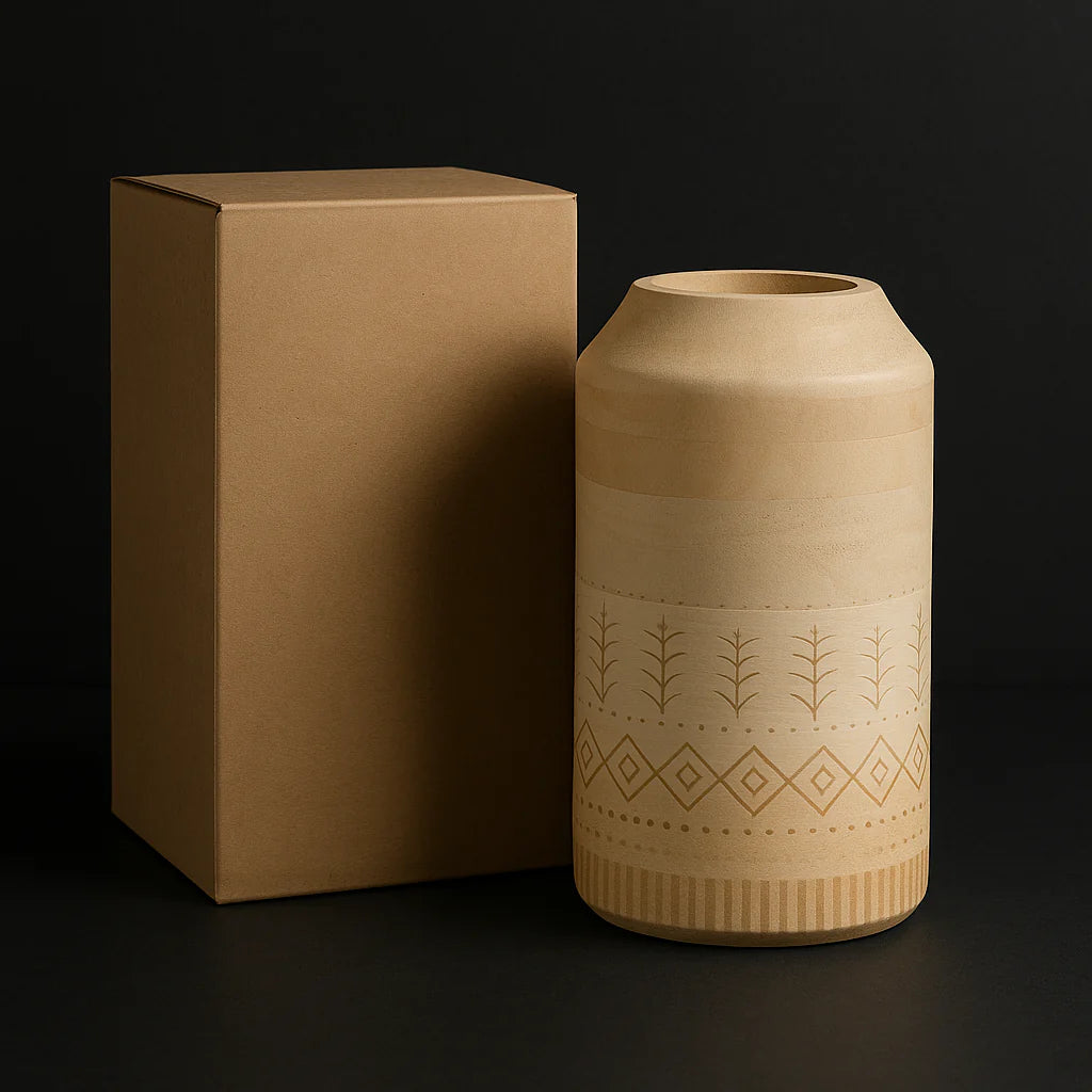 Handmade Modern Wood Accent Vase – Ceramic Bamboo Design Decor