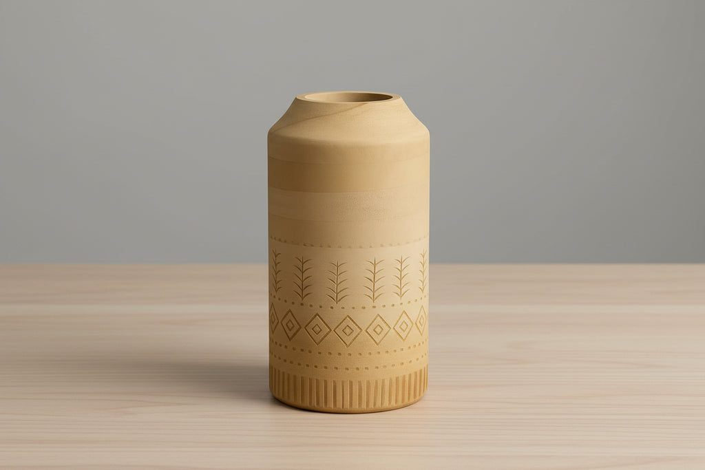 Handmade Modern Wood Accent Vase – Ceramic Bamboo Design Decor